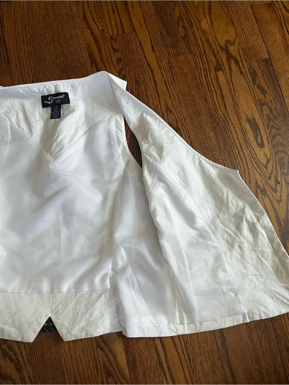 Vintage 90s Sharagano Studio White 100% Linen Button-Up Vest with Brown Belt
